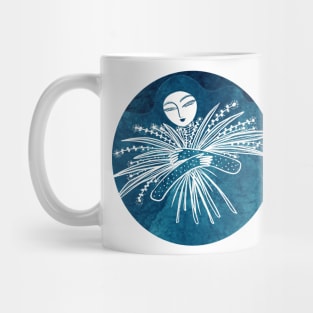 Blue green haired fairy with flowers. Mug